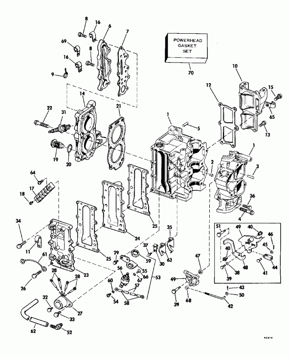  Evinrude E25RWENB 1992  - linder & Crankcase / linder & ������ ���������