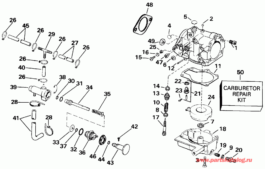 �������� ��������� ����� EVINRUDE E25RWLENB 1992  - rburetor / rburetor