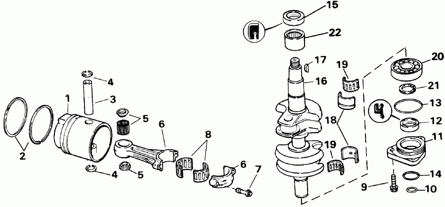 ��������� ����� EVINRUDE E25TEEND 1992  - ankshaft & Piston