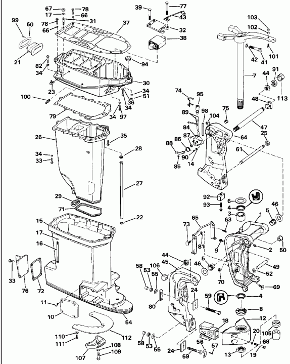 ��������� ��������� Evinrude E300CXEND 1992  - dsection - dsection