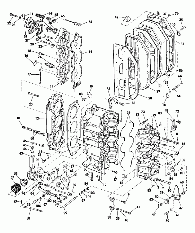 ����� Evinrude E300PLEND 1992  - linder & Crankcase - linder & ������ ���������