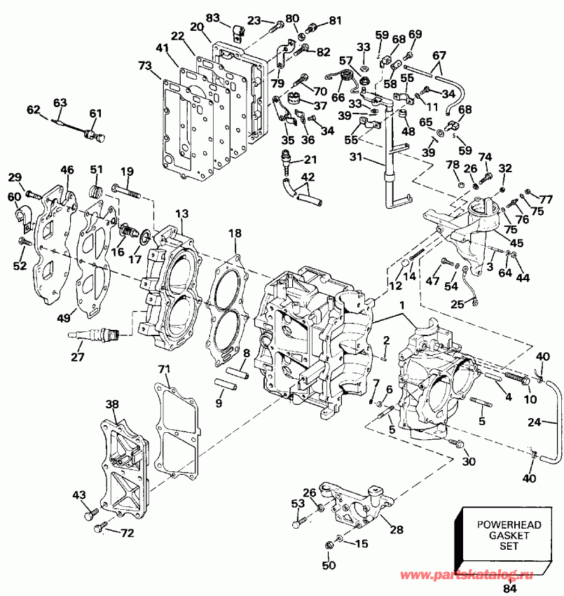 ��������� �������� ����� Evinrude E30ELENR 1992  - linder & Crankcase
