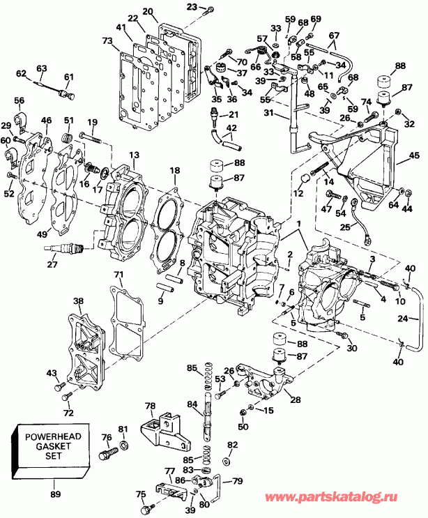 �������� ��������� ����� EVINRUDE E35RENR 1992  - linder & Crankcase / linder & ������ ���������