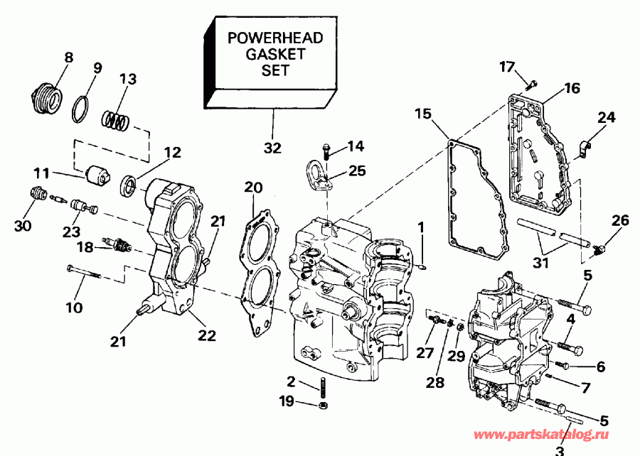 ��������� �������� ����� Evinrude E40RENM 1992  - linder & ������ ��������� - linder & Crankcase