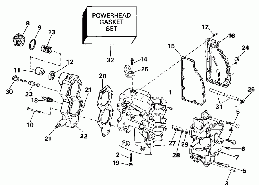 ����� Evinrude E40TTLENM 1992  - linder & Crankcase / linder & ������ ���������