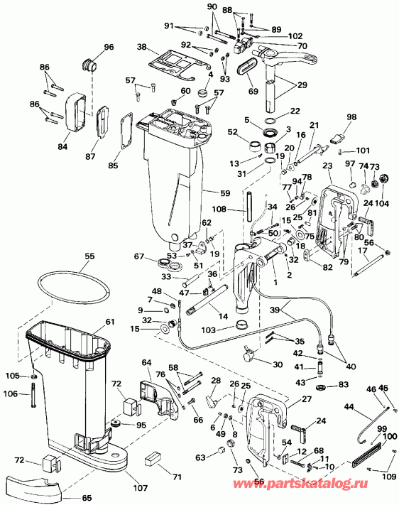 ��������� Evinrude E40TTLENM 1992  - haust ������ & Stern & ���������� ��������� - haust Housing & Stern & Swivel Bracket