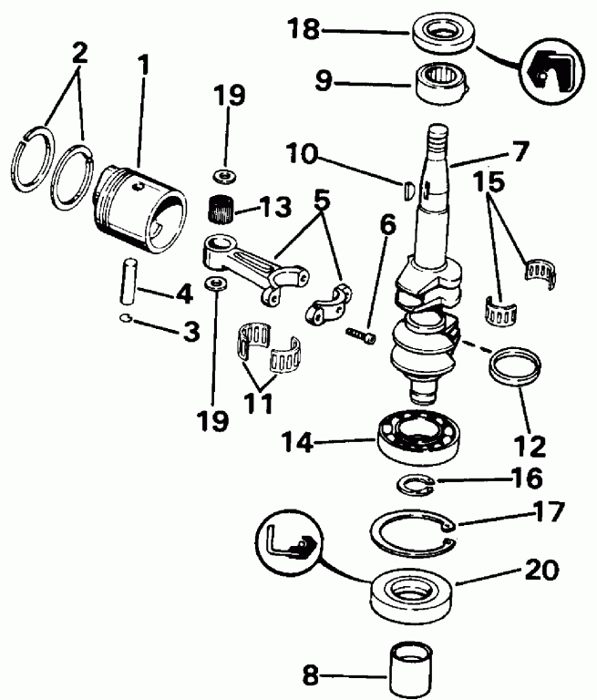 ��������� ����� Evinrude E4RDHENM 1992  - ank��� & ������� / ankshaft & Piston