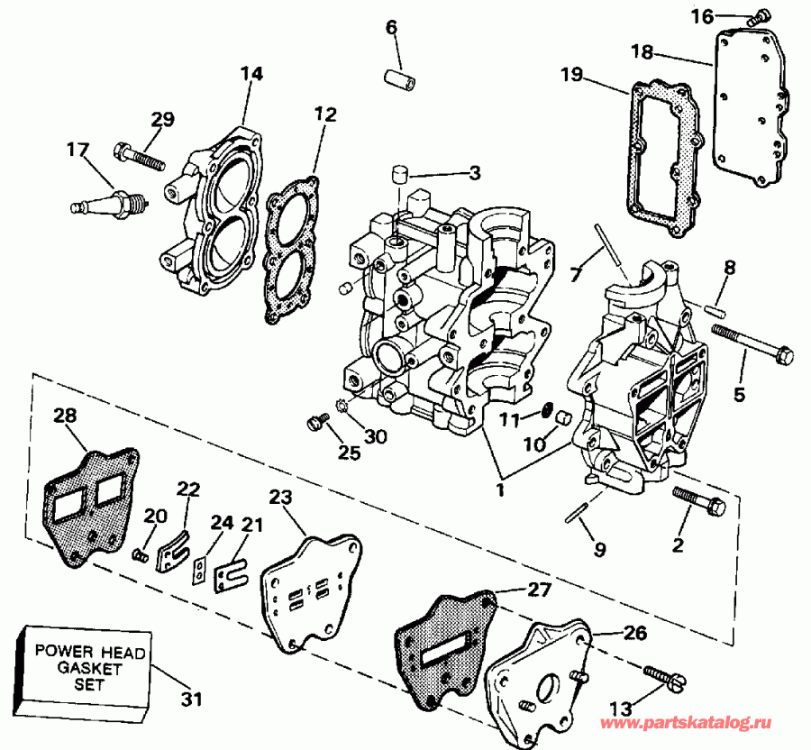��������� ����� Evinrude E4RDHENM 1992  - linder, Crankcase, & Intake Manifold - linder, ������ ���������, & �������� ���������