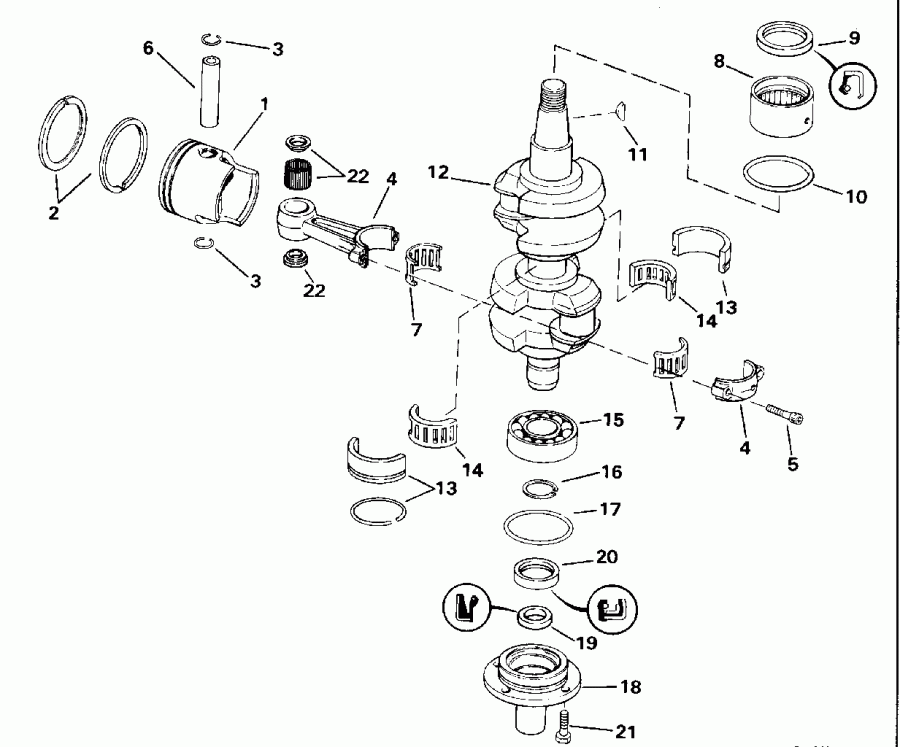 ��������� Evinrude E55RWLENM 1992  - ankshaft & Piston - ank��� & �������