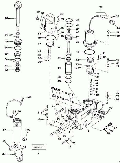 ��������� ����� Evinrude E60TTLENE 1992  - wer Trim / tilt Hydraulic Assembly - wer Trim/tilt Hydraulic Assembly