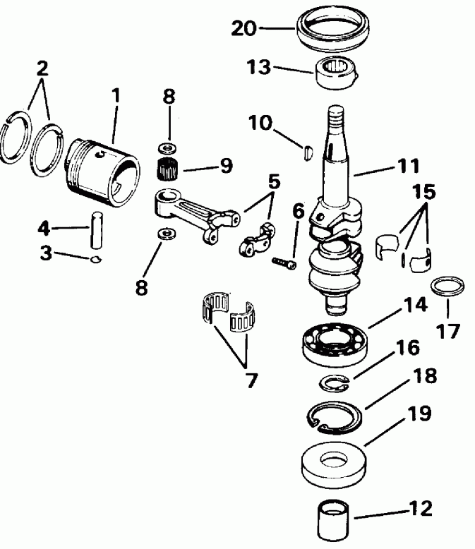 ��������� ����� EVINRUDE E6RLENM 1992  - ank��� & ������� - ankshaft & Piston