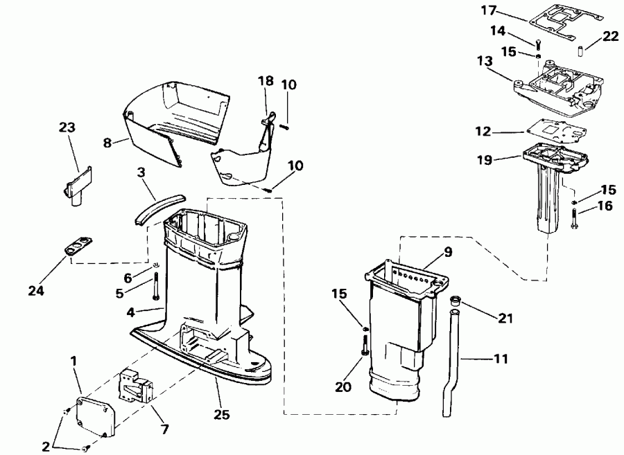 ��������� ��������� EVINRUDE E70TLEND 1992  - haust ������ - haust Housing