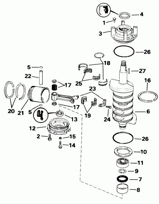 ��������� Evinrude E85TTLEND 1992  - ankshaft & Piston