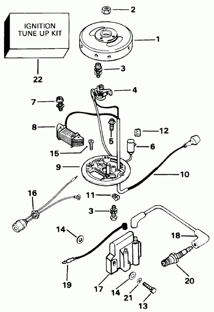 ��������� ��������� Evinrude HE3RENR 1992  - mature �������� & Coil Assembly - mature Plate & Coil Assembly