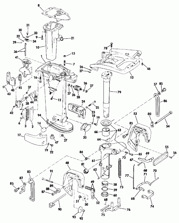 �������� ��������� ����� Evinrude TE10RELENA 1992  - linder & Crankcase - linder & ������ ���������