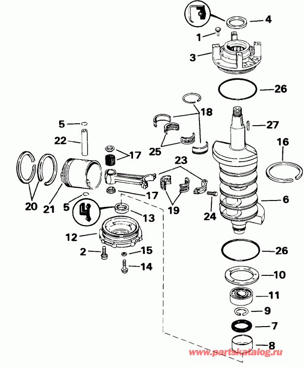��������� ��������� EVINRUDE VE100SLEND 1992  - ankshaft & Piston / ank��� & �������