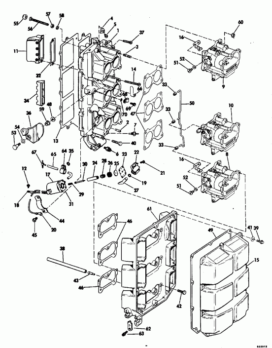 ����� EVINRUDE VE100SLEND 1992  - linder & Crankcase - linder & ������ ���������