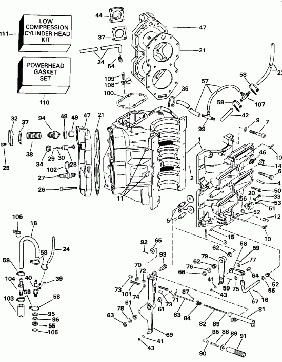 ��������� �������� ����� EVINRUDE VE120TXEND 1992  - linder & Crankcase / linder & ������ ���������