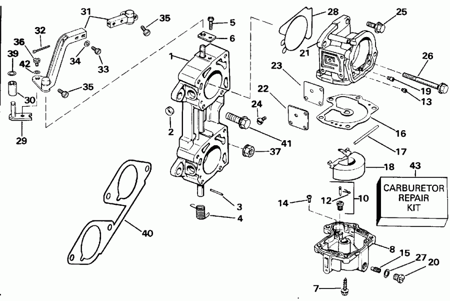 �������� ��������� ����� EVINRUDE VE140TLENS 1992  - rburetor And Linkage