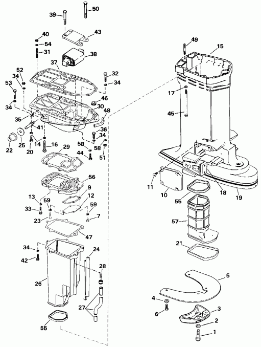 ��������� �������� ����� EVINRUDE VE225TLENR 1992  - haust Housing