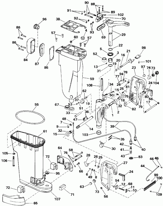  EVINRUDE VE50TLENM 1992  - haust ������ & Stern & ���������� ��������� / haust Housing & Stern & Swivel Bracket