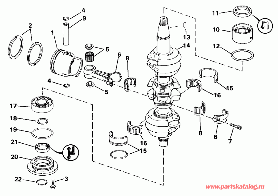 ��������� ��������� Evinrude VE70ELEND 1992  - ankshaft & Piston