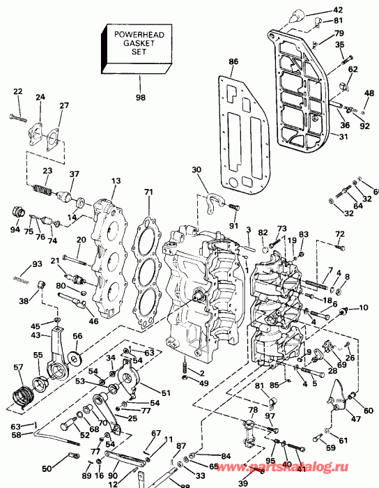 ��������� �������� ����� Evinrude VE70TLEND 1992  - linder & Crankcase
