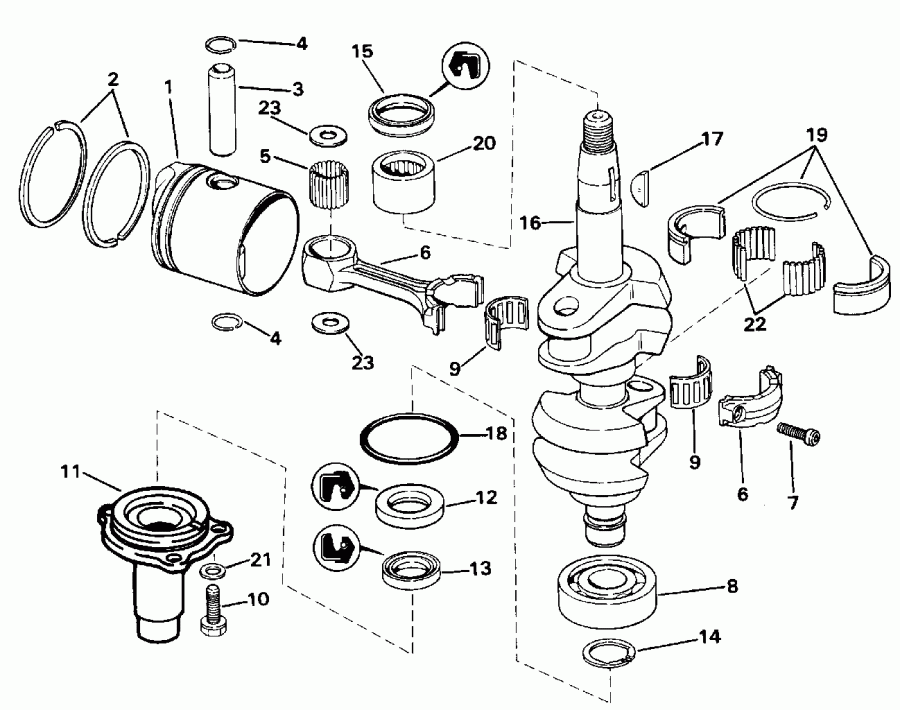 �������� ��������� ����� Evinrude E10SELETM 1993  - ank��� & ������� - ankshaft & Piston