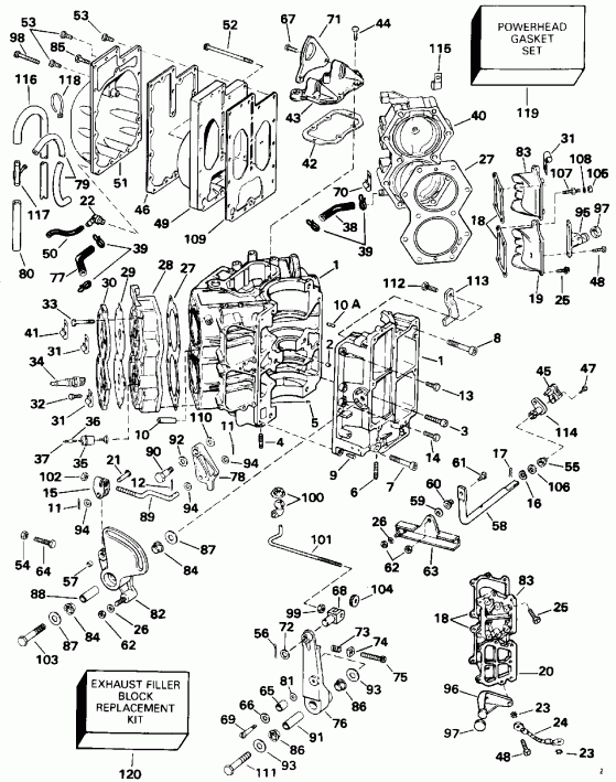 ��������� ����� EVINRUDE E115MLETS 1993  - linder & Crankcase / linder & ������ ���������