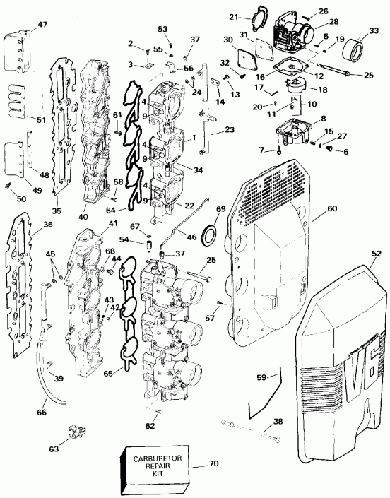 ��������� �������� ����� EVINRUDE E150GLETR 1993  - rburetor � �������� ��������� / rburetor And Intake Manifold