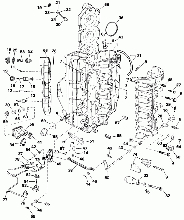 ��������� EVINRUDE E150WTLETG 1993  - linder & Crankcase - linder & ������ ���������