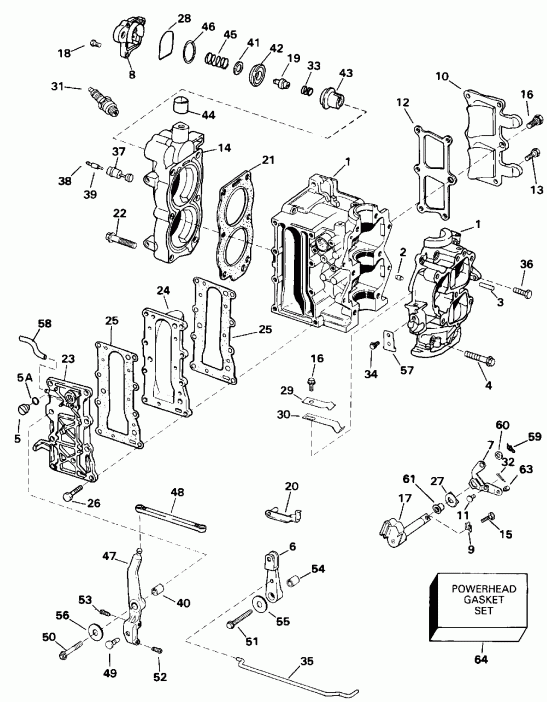 ��������� Evinrude E15EETB 1993  - linder & Crankcase / linder & ������ ���������