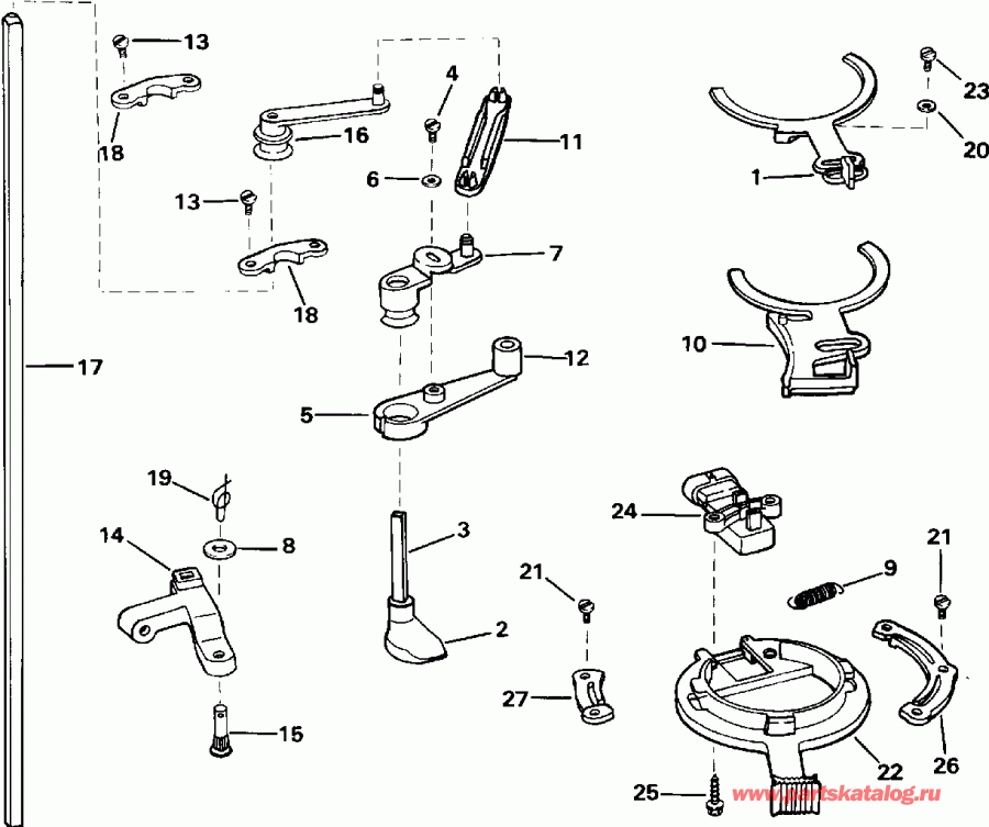 �������� ��������� ����� Evinrude E175EXATG 1993  - rottle Linkage