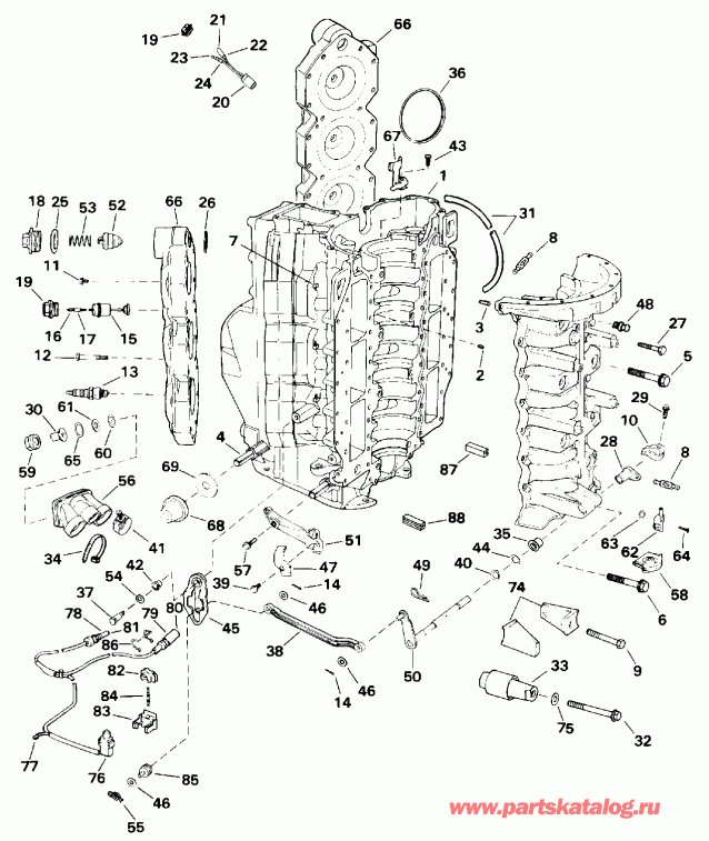 ��������� Evinrude E175GLETG 1993  - linder & Crankcase - linder & ������ ���������