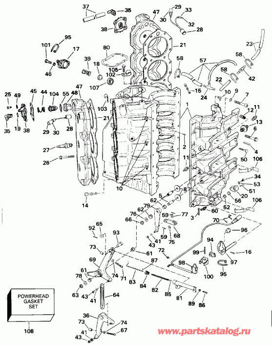��������� ��������� Evinrude E200CZETF 1993  - linder & ������ ��������� / linder & Crankcase