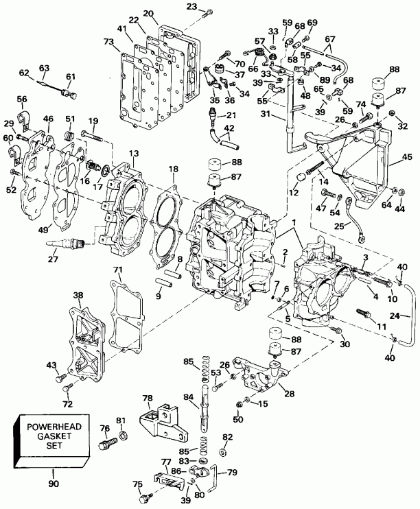 ��������� ��������� EVINRUDE E20CRETS 1993  - linder & ������ ��������� / linder & Crankcase