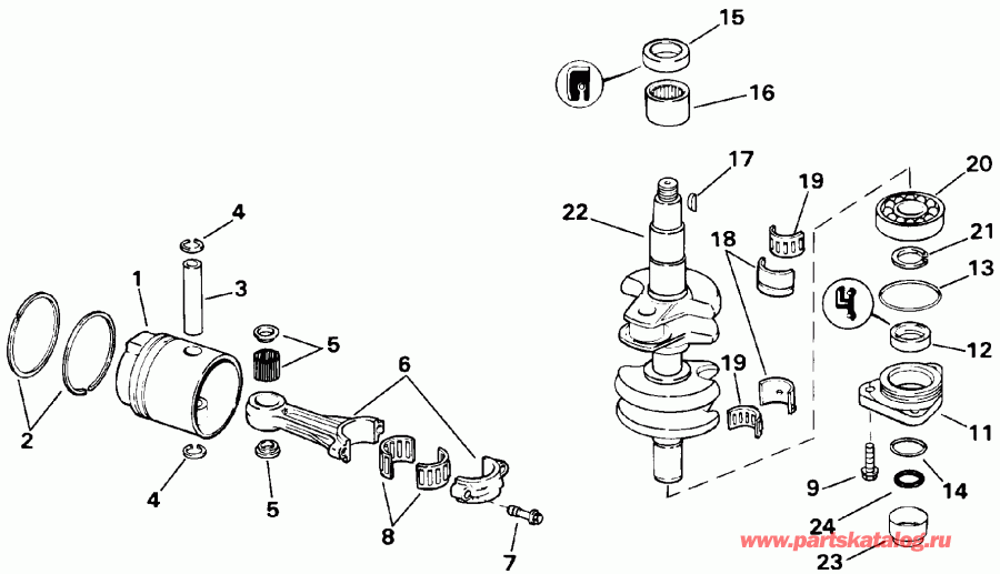 �������� ��������� ����� Evinrude E20ELETS 1993  - ankshaft & Piston / ank��� & �������