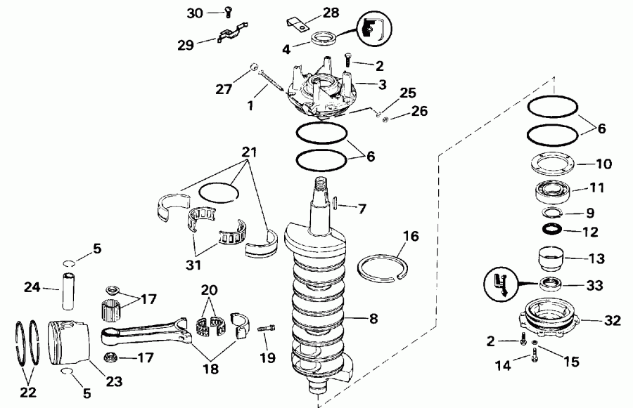 ����� EVINRUDE E225CXETA 1993  - ankshaft & Piston / ank��� & �������