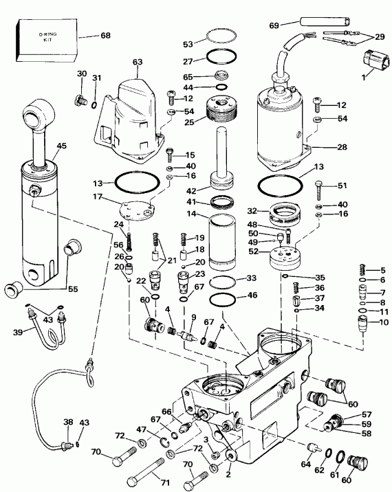   EVINRUDE E275CXCUR 1987  - wer Trim/tilt Hydraulic Assembly / wer Trim / tilt Hydraulic Assembly