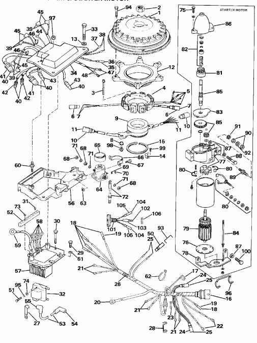  Evinrude E225TLCED 1989  - nition System &   / nition System & Starter Motor