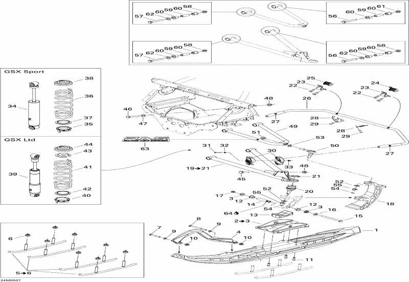 snowmobile BRP SkiDoo GSX 600 HO SDI, 2005  - Front Suspension And Ski