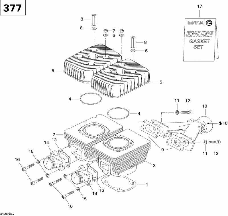 snowmobile SkiDoo - Cylinder And Exhaust Manifold Gsx 377