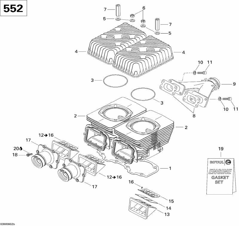  SKIDOO - Cylinder, Exhaust Manifold And Reed Valve Gsx 552