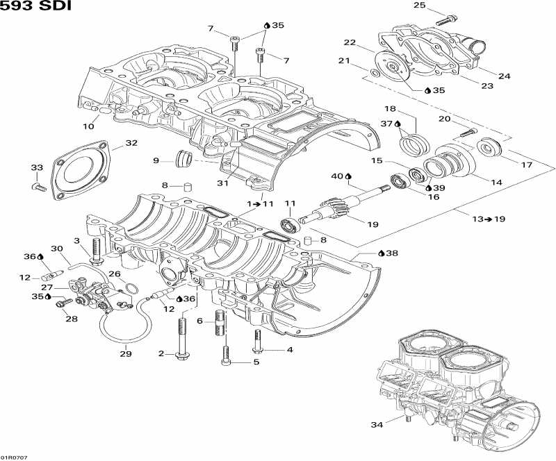   Summit Adrenaline 600HO SDI, 2007 - Crankcase, Water Pump And Oil Pump