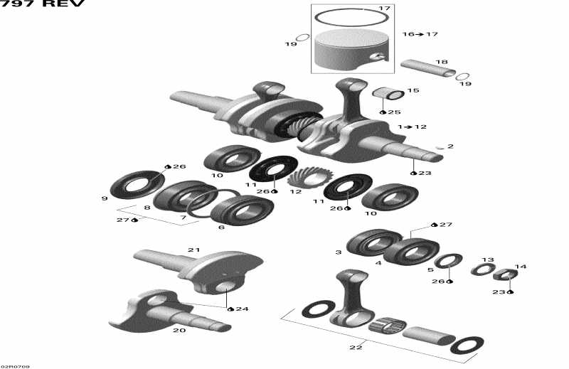 snowmobile Skidoo Summit Adrenaline 800R, 2007 - Crankshaft And Pistons