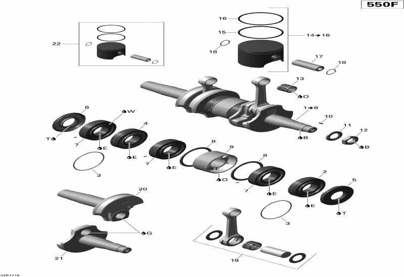 snowmobile Ski Doo Grand-Touring Sport 550F, 2010  - Crankshaft And Pistons