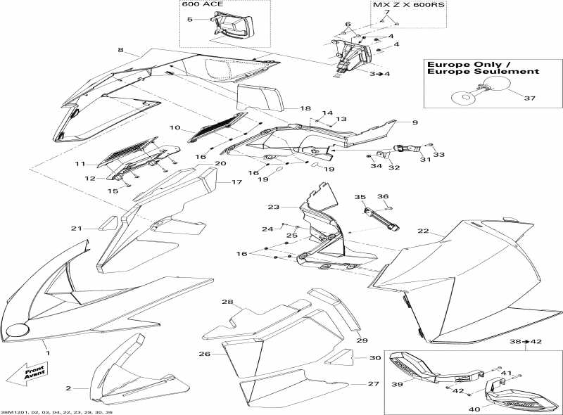 Skidoo MXZ Sport 600ACE LFF, 2012  - Hood