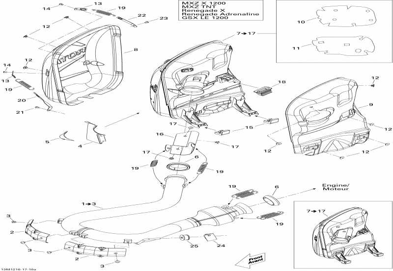 snowmobile Skidoo Renegade X & Adrenaline 1200 XR, 2012  - Exhaust System