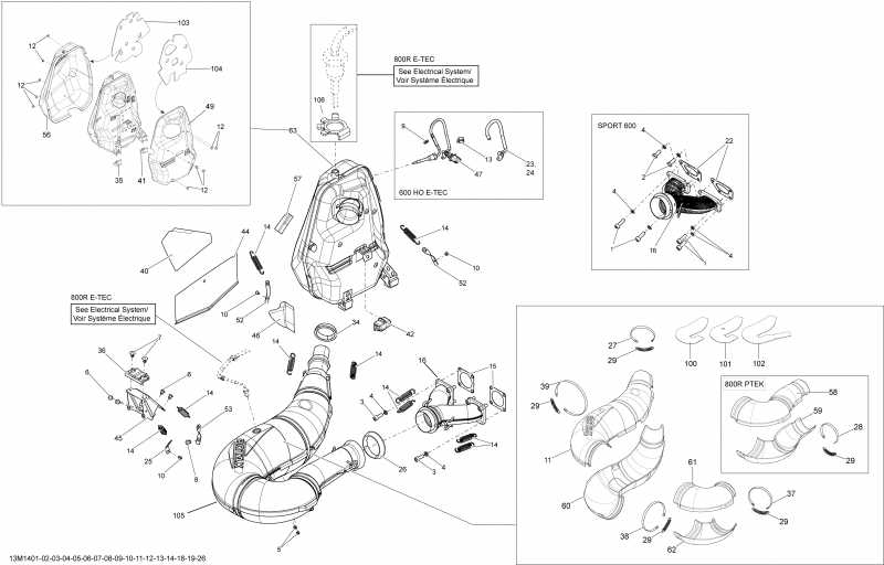  Skidoo GSX SE 600HOE XR, 2014  - Exhaust System 600hoetec