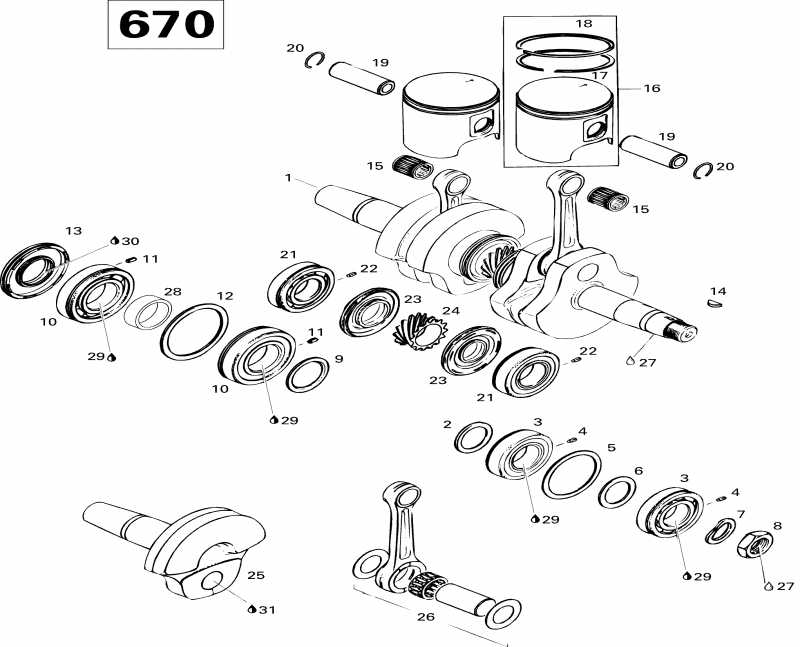 snowmobile SKIDOO Formula SS, 1996  - Crankshaft And Pistons 670